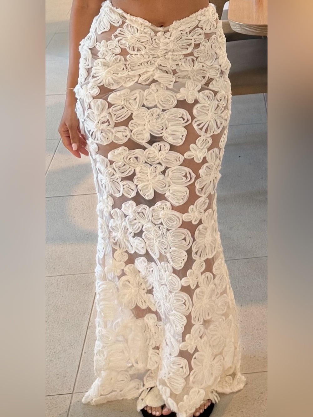 Peppermayo Cream Crochet Floral Maxi Sarong Skirt - Picture 2 of 2
